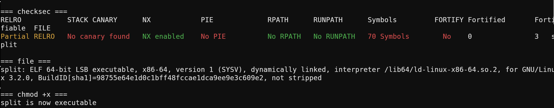 checksec output